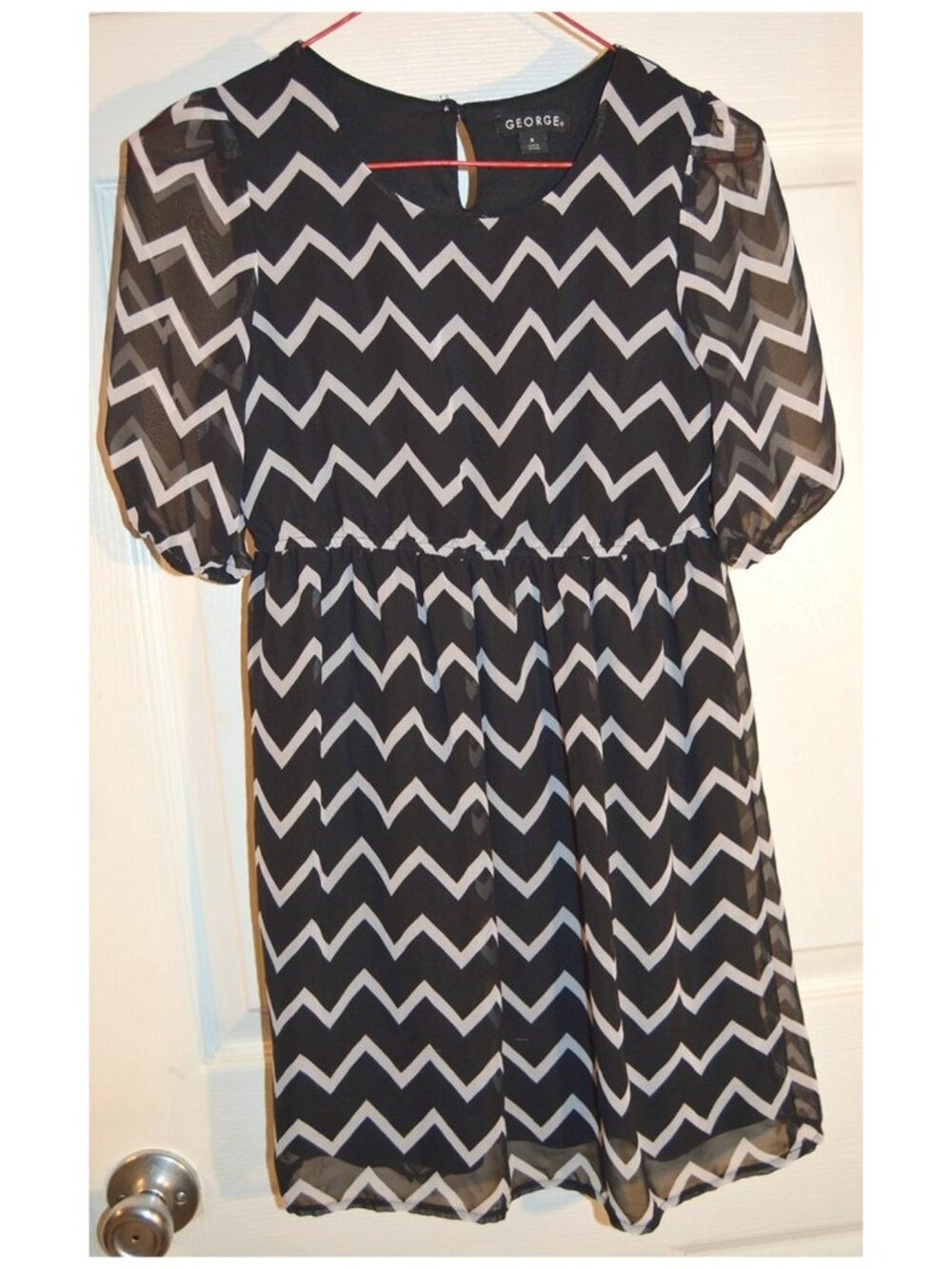 George Girl's Dress Black Zigzag Geometric Pattern Sheer with Lining Siz 8 Child